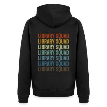 Library Squad Buchliebhaber Leser Bibliothekar - Unisex Premium Bio Zip Hoodie - Schwarz - Hinten - Nico (187cm)