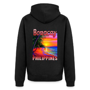 Boracay Philippinen Sonnenuntergang - Unisex Premium Bio Zip Hoodie - Schwarz - Hinten - Nico (187cm)