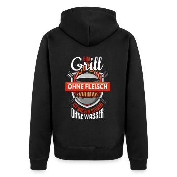Cooler Griller Barbeque Grillen Spruch - Unisex Premium Bio Zip Hoodie - Schwarz - Hinten - Nico (187cm)