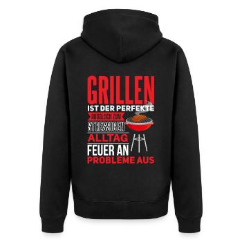 Cooler Griller Barbeque Grillen Spruch - Unisex Premium Bio Zip Hoodie - Schwarz - Hinten - Nico (187cm)