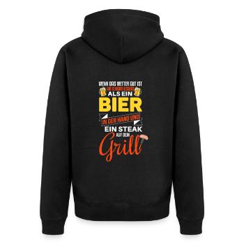Cooler Griller Barbeque Grillen Spruch - Unisex Premium Bio Zip Hoodie - Schwarz - Hinten - Nico (187cm)