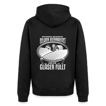 Witziger Landwirt und Bier Spruch - Unisex Premium Bio Zip Hoodie - Schwarz - Hinten - Nico (187cm)