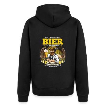 Witziger Landwirt und Bier Spruch - Unisex Premium Bio Zip Hoodie - Schwarz - Hinten - Nico (187cm)