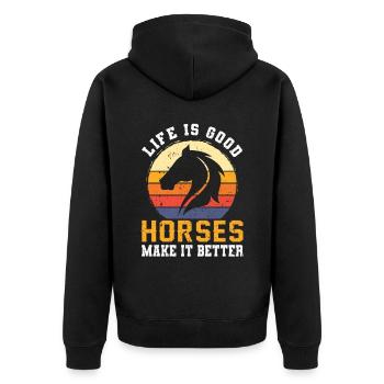 Cool Retro Vintage Cheval Hanovrien Cadeau - Veste à capuche bio Premium Unisexe - noir - Dos - Nico (187cm)