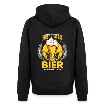 Witziger Landwirt und Bier Spruch - Unisex Premium Bio Zip Hoodie - Schwarz - Hinten - Nico (187cm)