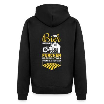 Witziger Landwirt und Bier Spruch - Unisex Premium Bio Zip Hoodie - Schwarz - Hinten - Nico (187cm)