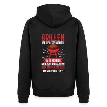 Cooler Griller Barbeque Grillen Spruch - Unisex Premium Bio Zip Hoodie - Schwarz - Hinten - Nico (187cm)