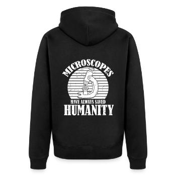 Biologie Biologe Mikroskop - Unisex Premium Bio Zip Hoodie - Schwarz - Hinten - Nico (187cm)