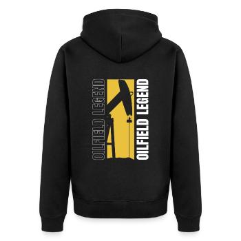 Ölfeld Bohrinsel Legende - Unisex Premium Bio Zip Hoodie - Schwarz - Hinten - Nico (187cm)