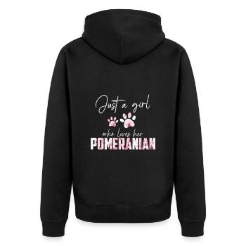 Zwergspitz Pomeranian - Unisex Premium Bio Zip Hoodie - Schwarz - Hinten - Nico (187cm)