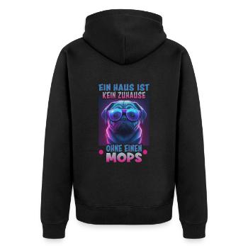 Hunde Spruch Mops Design für Hundeliebhaber - Unisex Premium Bio Zip Hoodie - Schwarz - Hinten - Nico (187cm)