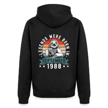 Legends Were Born In September 1988 Faultier Sloth - Unisex Premium Organic Zip Hoodie - black - Back - Nico (187cm)