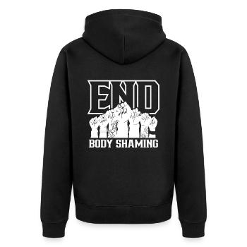 Body Shaming Beenden Bodyshaming Ärgern Stoppen - Unisex Premium Bio Zip Hoodie - Schwarz - Hinten - Nico (187cm)