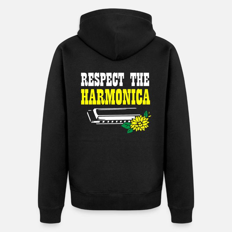 Harmonica player, Harmonica music - Unisex Premium Organic Zip Hoodie - black