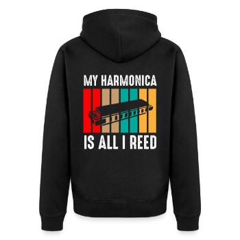 Harmonica player, Harmonica music - Unisex Premium Organic Zip Hoodie - black - Back - Nico (187cm)