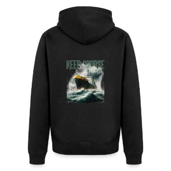 Commic Schiff im Stürmischer See - Unisex Premium Bio Zip Hoodie - Schwarz - Hinten - Nico (187cm)