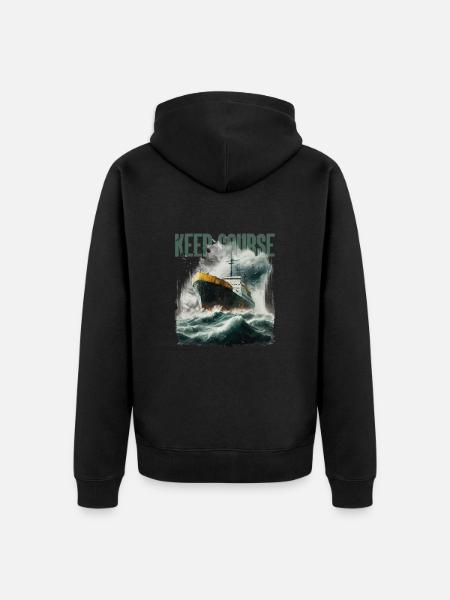 Commic Schiff im Stürmischer See - Unisex Premium Bio Zip Hoodie - Schwarz