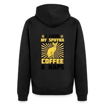 Sphynx-kaffee Und - Unisex Premium Bio Zip Hoodie - Schwarz - Hinten - Nico (187cm)