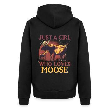 Nur ein Mädchen, das lustige Elchliebhaber liebt - Unisex Premium Bio Zip Hoodie - Schwarz - Hinten - Nico (187cm)
