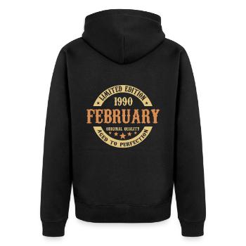 Februar 1990 Vintage Geburtstag Geschenk - Unisex Premium Bio Zip Hoodie - Schwarz - Hinten - Nico (187cm)