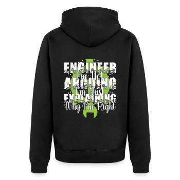 Ingenieur Ich streite nicht lustiges Zitat - Unisex Premium Bio Zip Hoodie - Schwarz - Hinten - Nico (187cm)