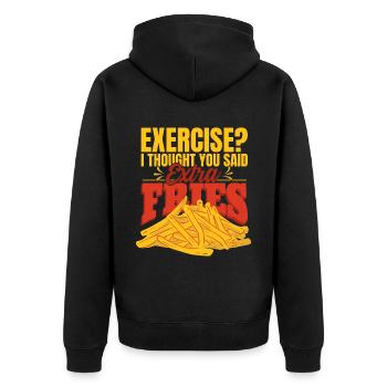 Übung, ich dachte, du hast extra Pommes gesagt - Unisex Premium Bio Zip Hoodie - Schwarz - Hinten - Nico (187cm)