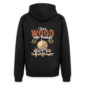 Je transforme le bois en choses superpuissance drôle - Veste à capuche bio Premium Unisexe - noir - Dos - Nico (187cm)