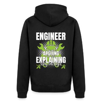 Ingenieur Ich streite nicht lustiges Zitat - Unisex Premium Bio Zip Hoodie - Schwarz - Hinten - Nico (187cm)