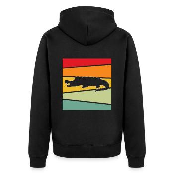 Krokodil Retro - Unisex Premium Bio Zip Hoodie - Schwarz - Hinten - Nico (187cm)