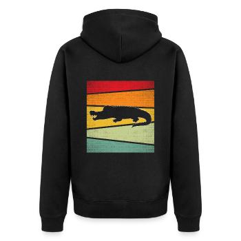 Krokodil Retro - Unisex Premium Bio Zip Hoodie - Schwarz - Hinten - Nico (187cm)