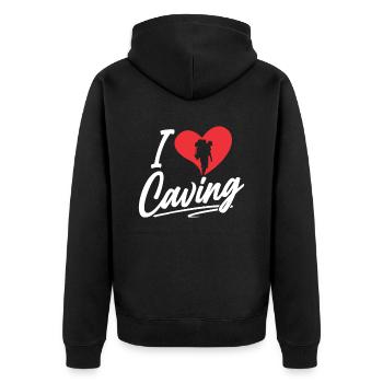 I love caving caving caving - Unisex Premium Organic Zip Hoodie - black - Back - Nico (187cm)