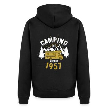 Geburtstag: Camping seit August 1957 Wohnmobil - Unisex Premium Bio Zip Hoodie - Schwarz - Hinten - Nico (187cm)