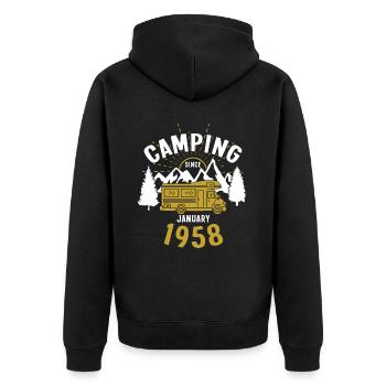 Anniversaire: Camping depuis janvier 1958 Camping-car - Veste à capuche bio Premium Unisexe - noir - Dos - Nico (187cm)