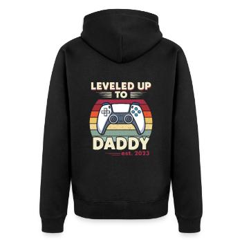 Leveled Up To Daddy Est. 2023 Controller - Unisex Premium Organic Zip Hoodie - black - Back - Nico (187cm)