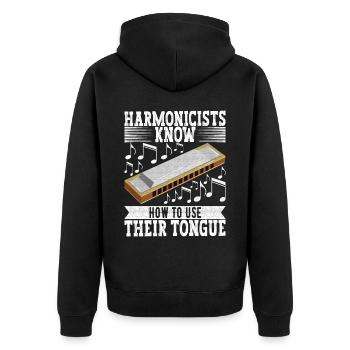 Harmonika Mundharmonika - Unisex Premium Bio Zip Hoodie - Schwarz - Hinten - Nico (187cm)