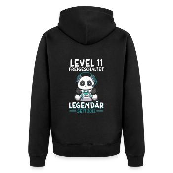 Level 11 Jahre Geburtstagsshirt Panda Gamer 2013 - Unisex Premium Bio Zip Hoodie - Schwarz - Hinten - Nico (187cm)