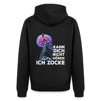 Kann Dich Nicht Hören Ich Zocke Gamer Skelett - Unisex Premium Bio Zip Hoodie - Schwarz - Hinten - Nico (187cm)