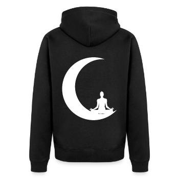 Mondsichel - Yoga - - Unisex Premium Bio Zip Hoodie - Schwarz - Hinten - Nico (187cm)
