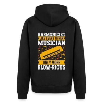 Harmonika Mundharmonika - Unisex Premium Bio Zip Hoodie - Schwarz - Hinten - Nico (187cm)