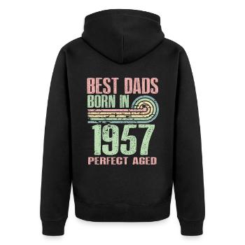 Die Besten Väter Sind 1957 Geboren, 66 Jahre Alt, - Unisex Premium Bio Zip Hoodie - Schwarz - Hinten - Nico (187cm)