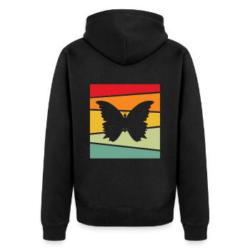 Schmetterling Retro - Unisex Premium Bio Zip Hoodie - Schwarz - Hinten - Nico (187cm)