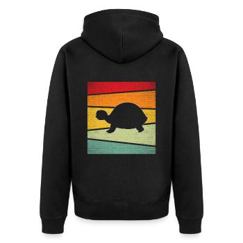 Turtle Retro - Unisex Premium Organic Zip Hoodie - black - Back - Nico (187cm)