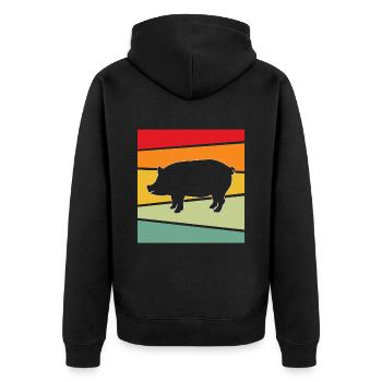 Pork Retro - Unisex Premium Organic Zip Hoodie - black - Back - Nico (187cm)