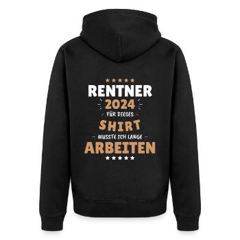 Rentner 2024 - Dafür musste ich lange Arbeiten! - Unisex Premium Bio Zip Hoodie - Schwarz - Hinten - Nico (187cm)