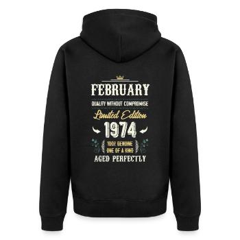 Februar 1974 Vintage Geburtstag Geschenk - Unisex Premium Bio Zip Hoodie - Schwarz - Hinten - Nico (187cm)