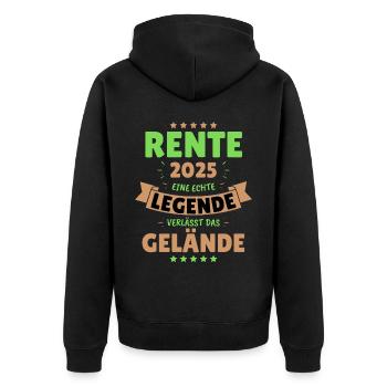 RENTE 2025 - EINE LEGENDE VERLÄSST DAS GELÄNDE! - Unisex Premium Bio Zip Hoodie - Schwarz - Hinten - Nico (187cm)