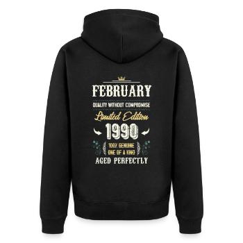 Februar 1990 Vintage Geburtstag Geschenk - Unisex Premium Bio Zip Hoodie - Schwarz - Hinten - Nico (187cm)