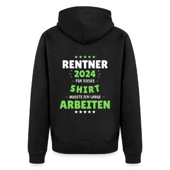 Rentner 2024 - Dafür musste ich lange Arbeiten! - Unisex Premium Bio Zip Hoodie - Schwarz - Hinten - Nico (187cm)