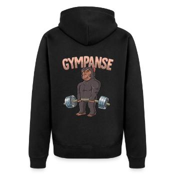 Gympanse Bodybuilding Fitness Gym - Unisex Premium Bio Zip Hoodie - Schwarz - Hinten - Nico (187cm)