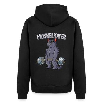 Muskelkater Bodybuilding Fitness Gym - Unisex Premium Bio Zip Hoodie - Schwarz - Hinten - Nico (187cm)